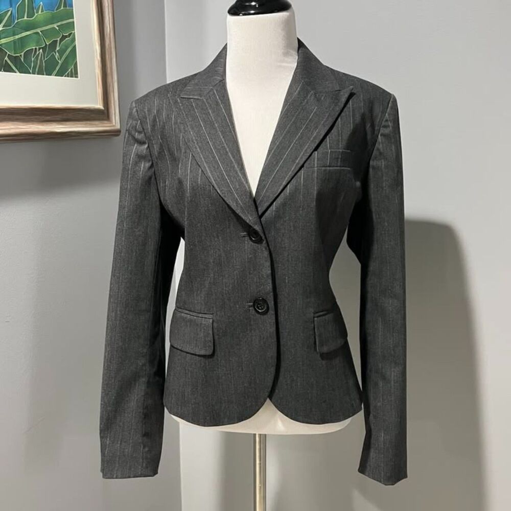 MICHAEL Michael Kors Charcoal Gray Pinstripe Tailored Blazer Jacket - Size 10
